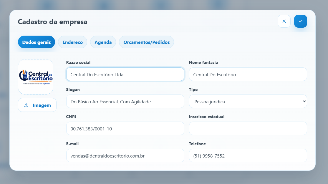 Tela de cadastro da empresa no Connecta CRM
